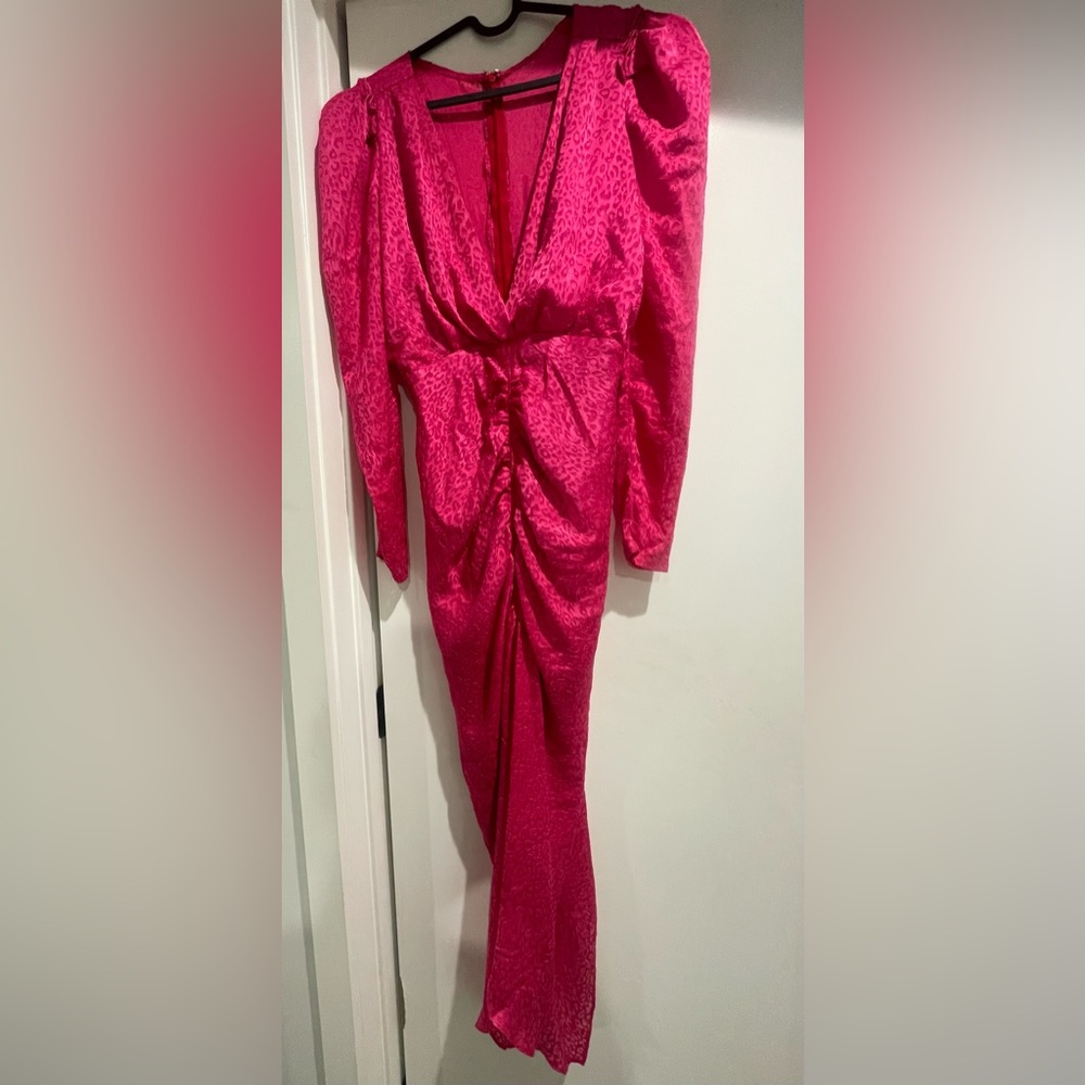 Hot Pink, Maxi Deep Cut Leopard Print Dress